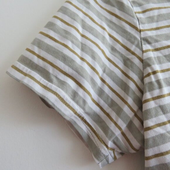 PACT Organic Cotton Seagrass Stripe Softspun V Neck T Shirt Basic Neutral Size S - Picture 8 of 15